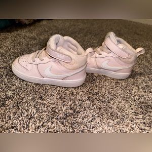 Blush Pink & White Velcro Nike Hightop Sneakers